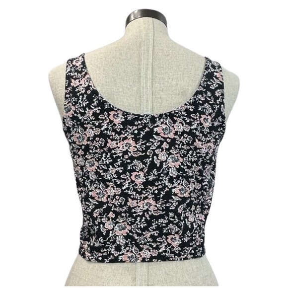 VOLCOM What A Looker Crop Tank Top Sz L Corset Style Tank Eyelet Floral Printed - Picture 6 of 10